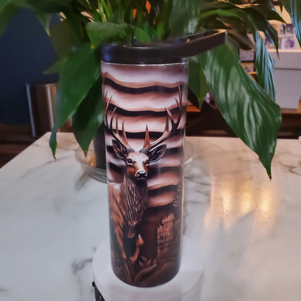 3D Deer with American Flag 20oz Tumbler with duo lids 🎉sale
